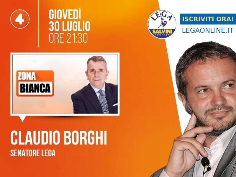 Claudio Borghi a Zona Bianca (Rete 4) - 30/07 ore 21:30