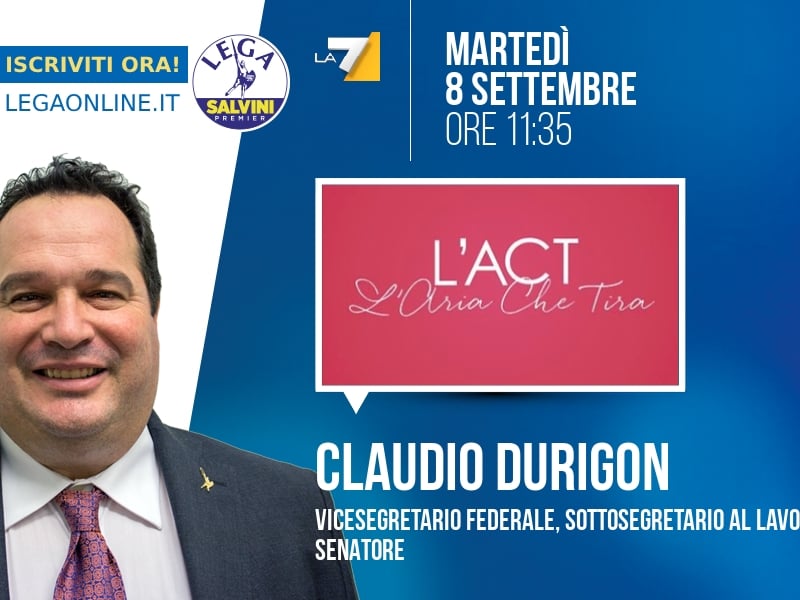 Claudio Durigon a L'Aria che Tira (La7) - 08/09 ore 11:35
