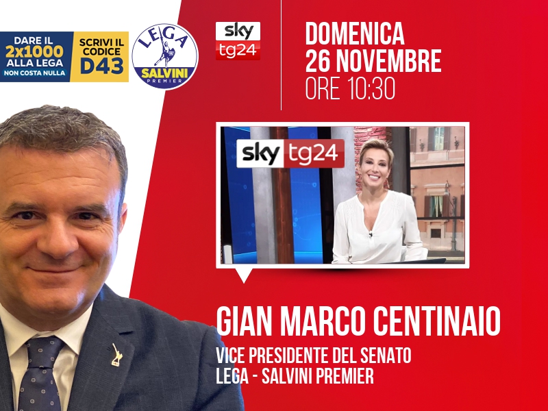 Gian Marco Centinaio a Agenda (Sky TG24) - 26/11 ore 10:30