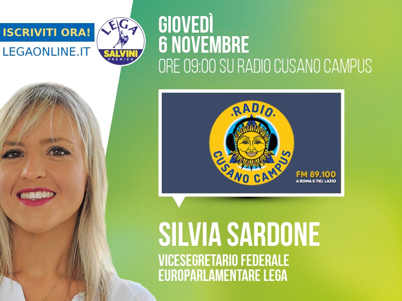 Silvia Sardone a Radio Cusano (Radio Cusano Campus) - 06/11 ore 09:00